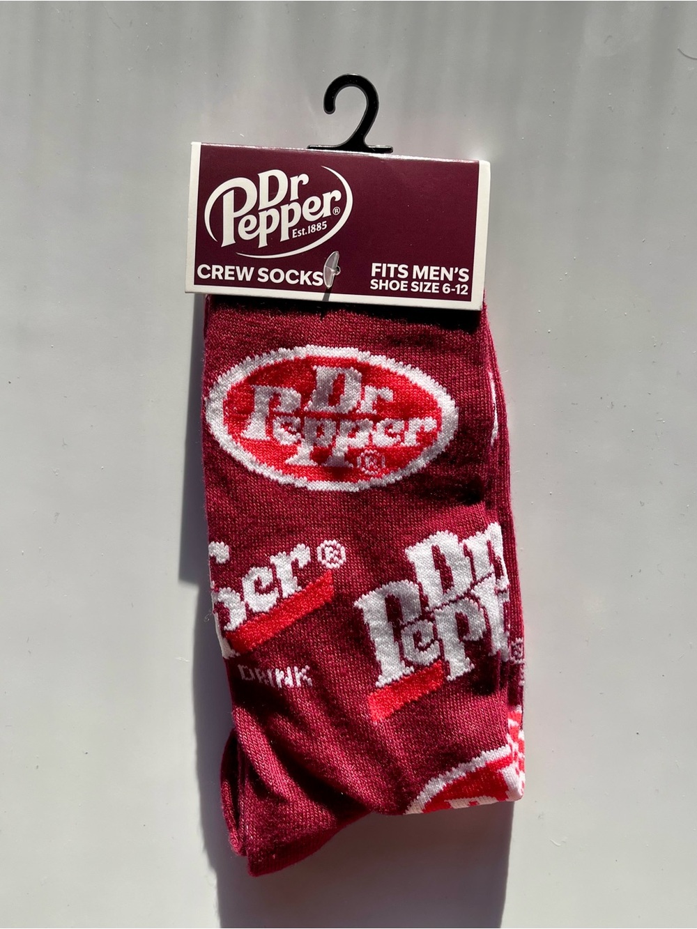 Dr Pepper Branded Crew Socks in Burgundy Red
